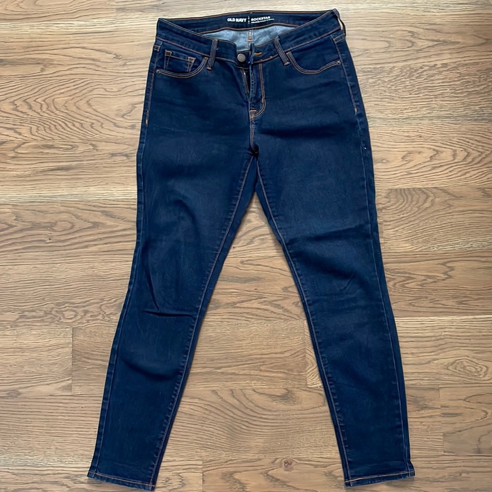 Old Navy Mid Rise Rockstar Dark Wash Size 6 Short Jeans